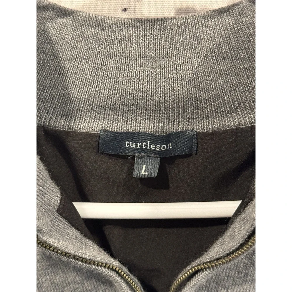 TURTLESON Mens 1/4 Zip Sweater L Gray Pullover Merino Wool Insulated Golf Logo